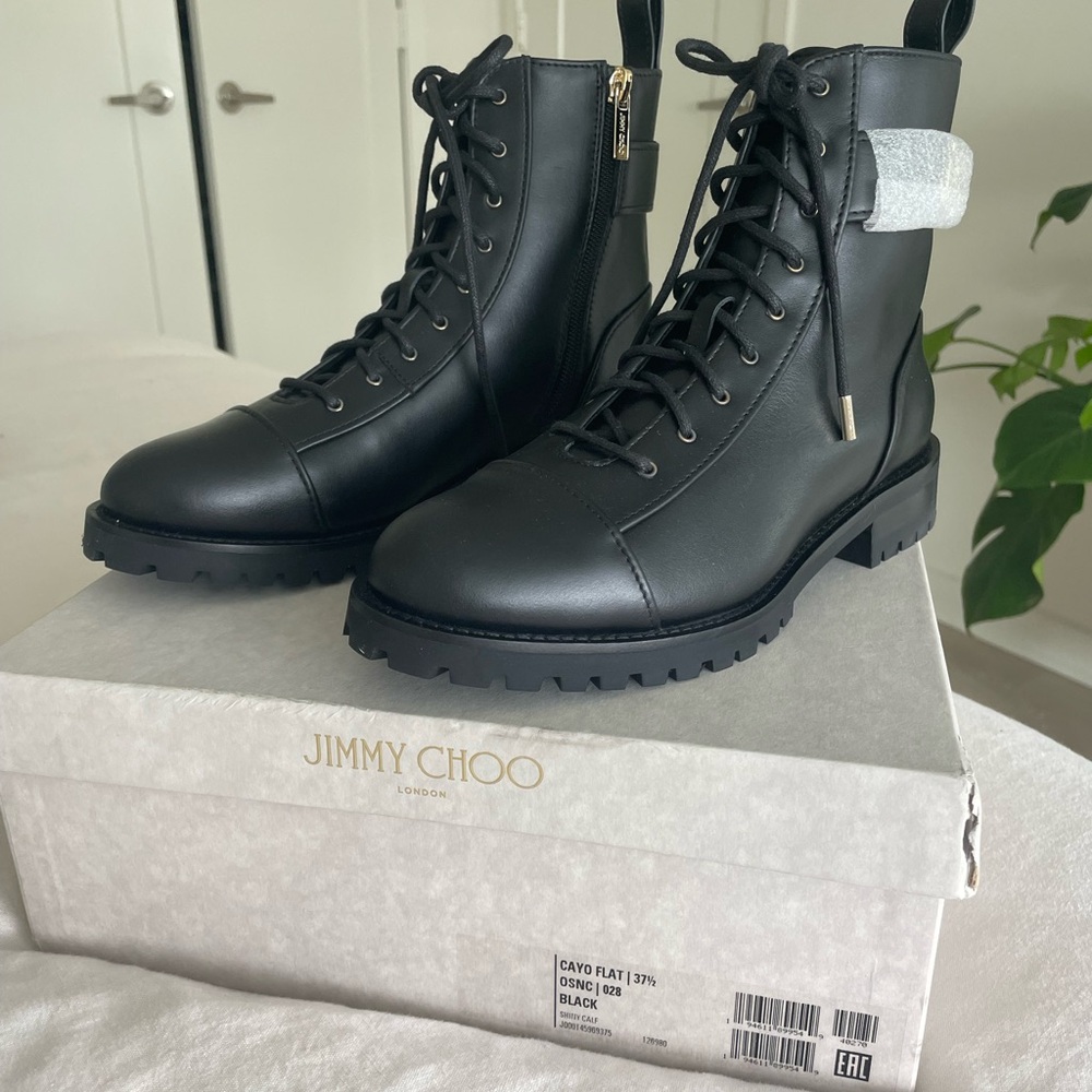Jimmy Choo Black Leather Combat Boots